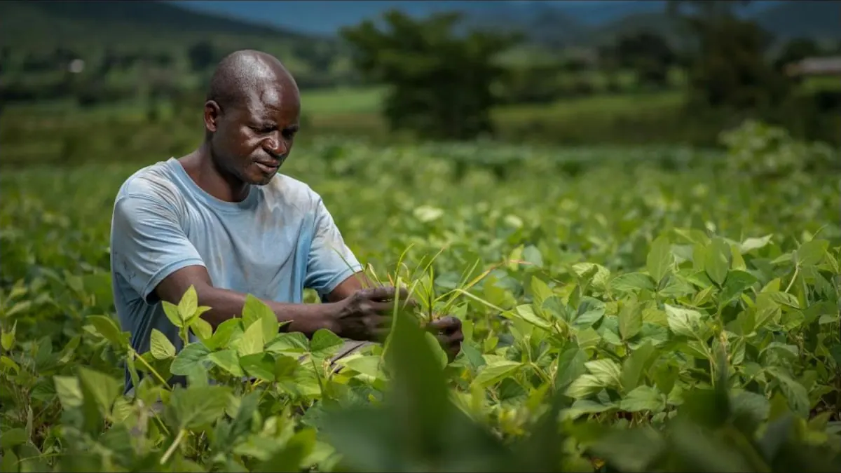 Agricultor cuidando de plantação